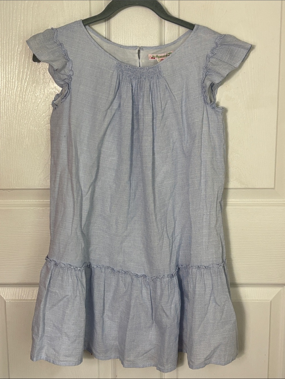 BONPOINT Light Blue Ruffle Sleeve Dress Cotton linen blend lightweight size 12